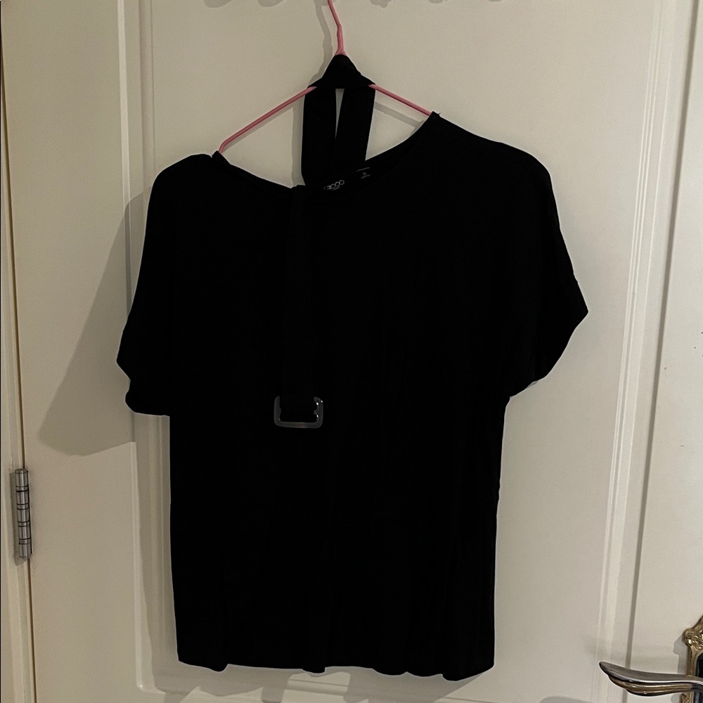 Black Women's Short Sleeve Tie-Back Top
